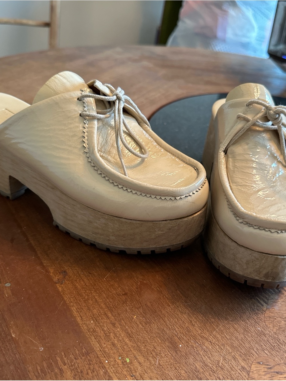 Rachel Comey Cream Leather Platform Clog Mules with Lug Sole - Picture 2 of 6